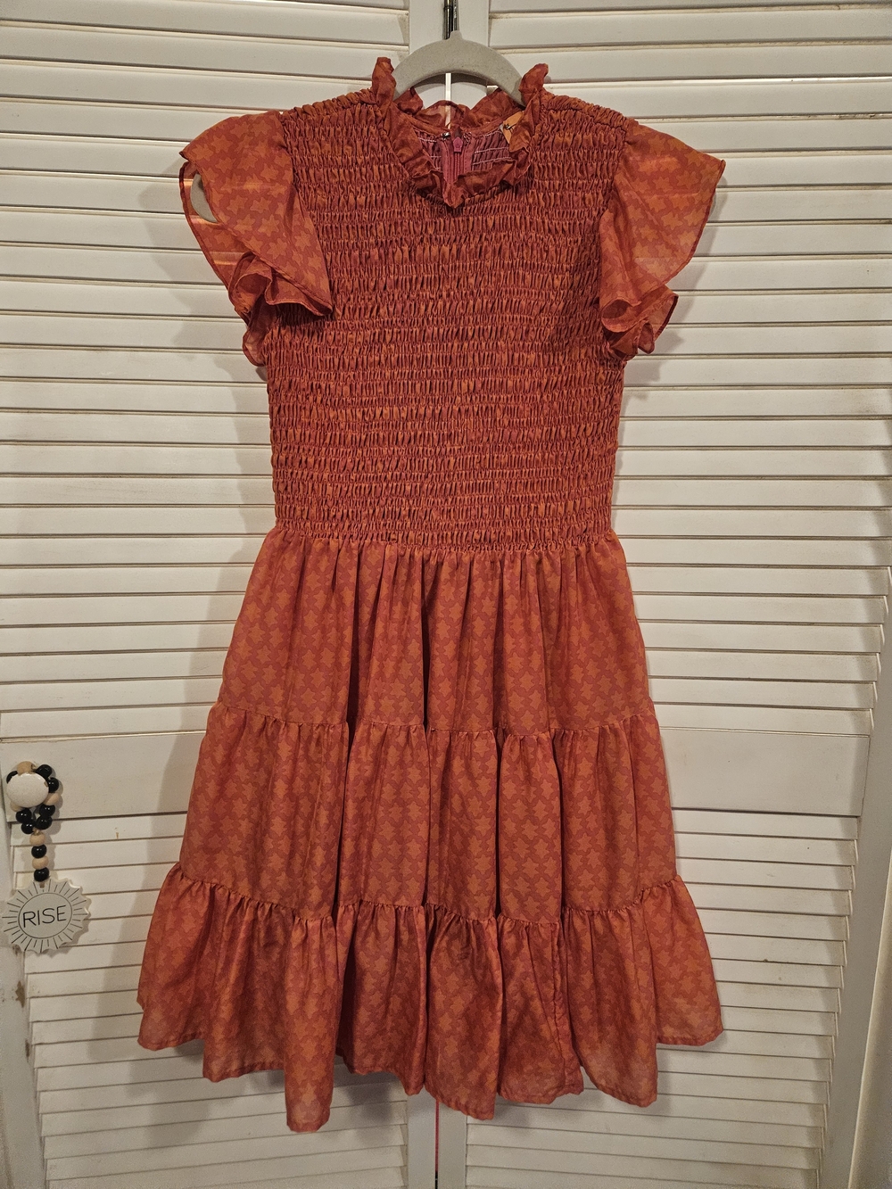 Smocked Tiered Casual Dress in Orange - Women's